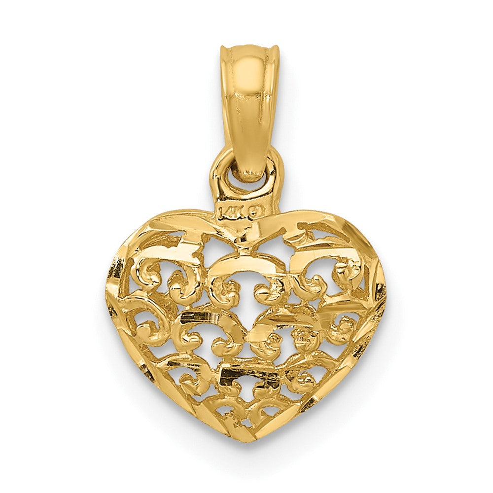 10k Yellow Gold 10.4 mm 3-D and D/C Mini Puffed Heart Charm (0.67 grams)