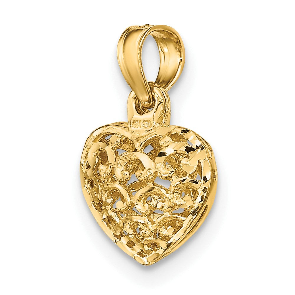 10k Yellow Gold 10.4 mm 3-D and D/C Mini Puffed Heart Charm (0.67 grams)