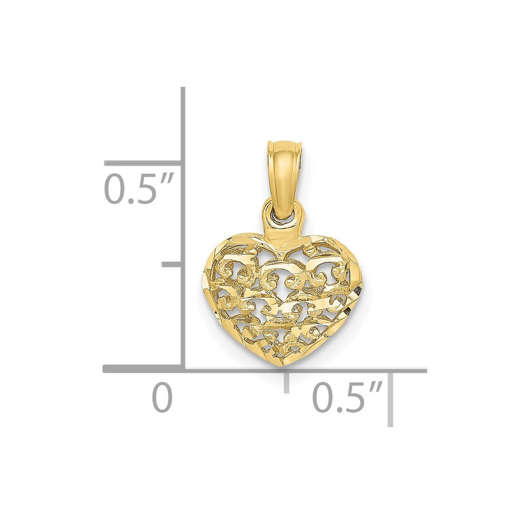 10k Yellow Gold 10.4 mm 3-D and D/C Mini Puffed Heart Charm (0.67 grams)