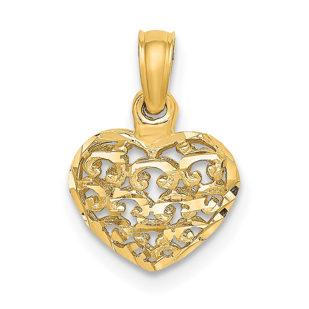 10k Yellow Gold 10.4 mm 3-D and D/C Mini Puffed Heart Charm (0.67 grams)