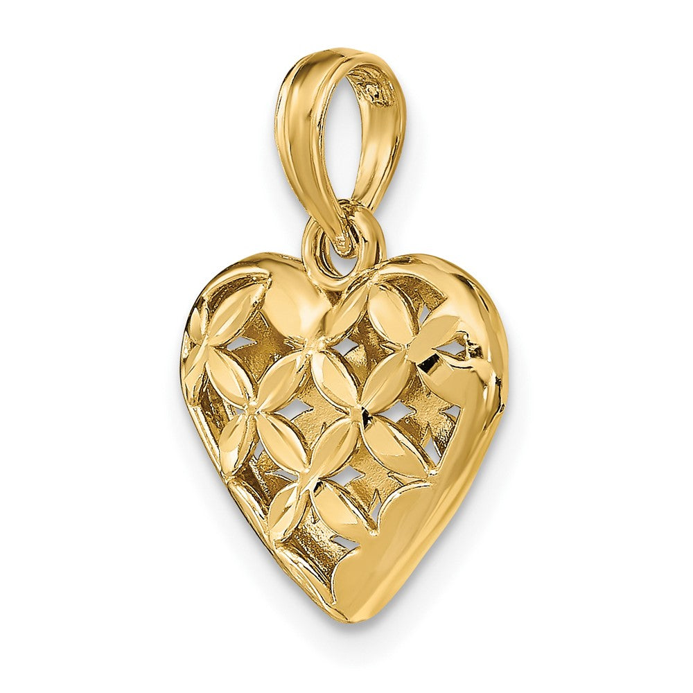 10k Yellow Gold 13 mm 3-D Diamond-cut Filigree Puffed Heart Charm (1.05 grams)