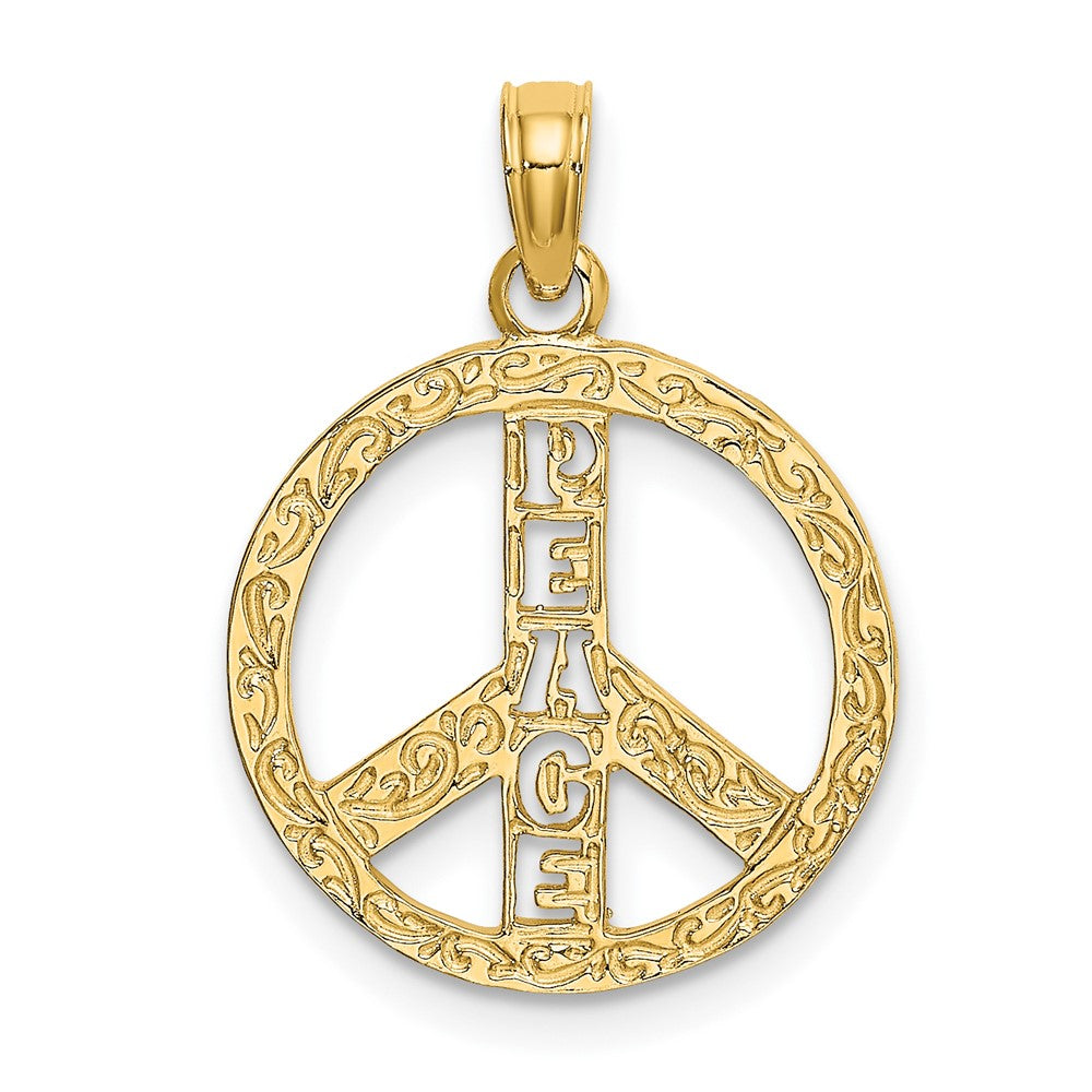 10k Yellow Gold 16 mm Flat Textured Peace Sign Charm (0.84 grams)