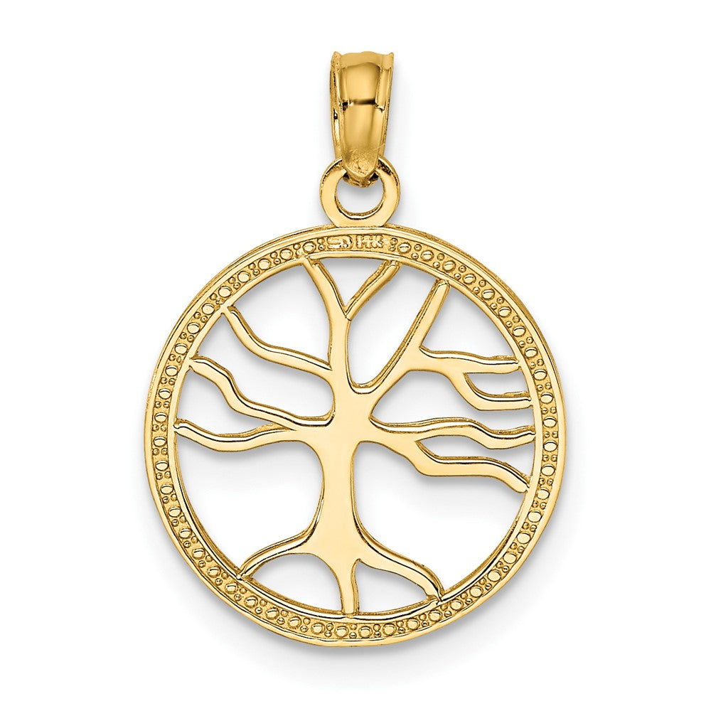 10k Yellow Gold 14.9 mm Small Tree Of Life In Round Frame Charm (0.84 grams)