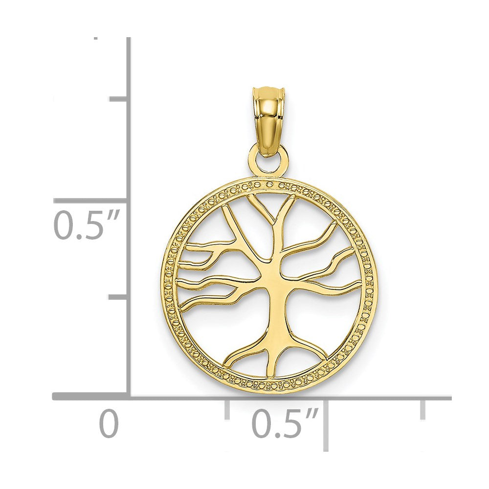 10k Yellow Gold 14.9 mm Small Tree Of Life In Round Frame Charm (0.84 grams)