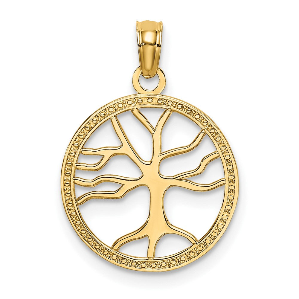 10k Yellow Gold 14.9 mm Small Tree Of Life In Round Frame Charm (0.84 grams)