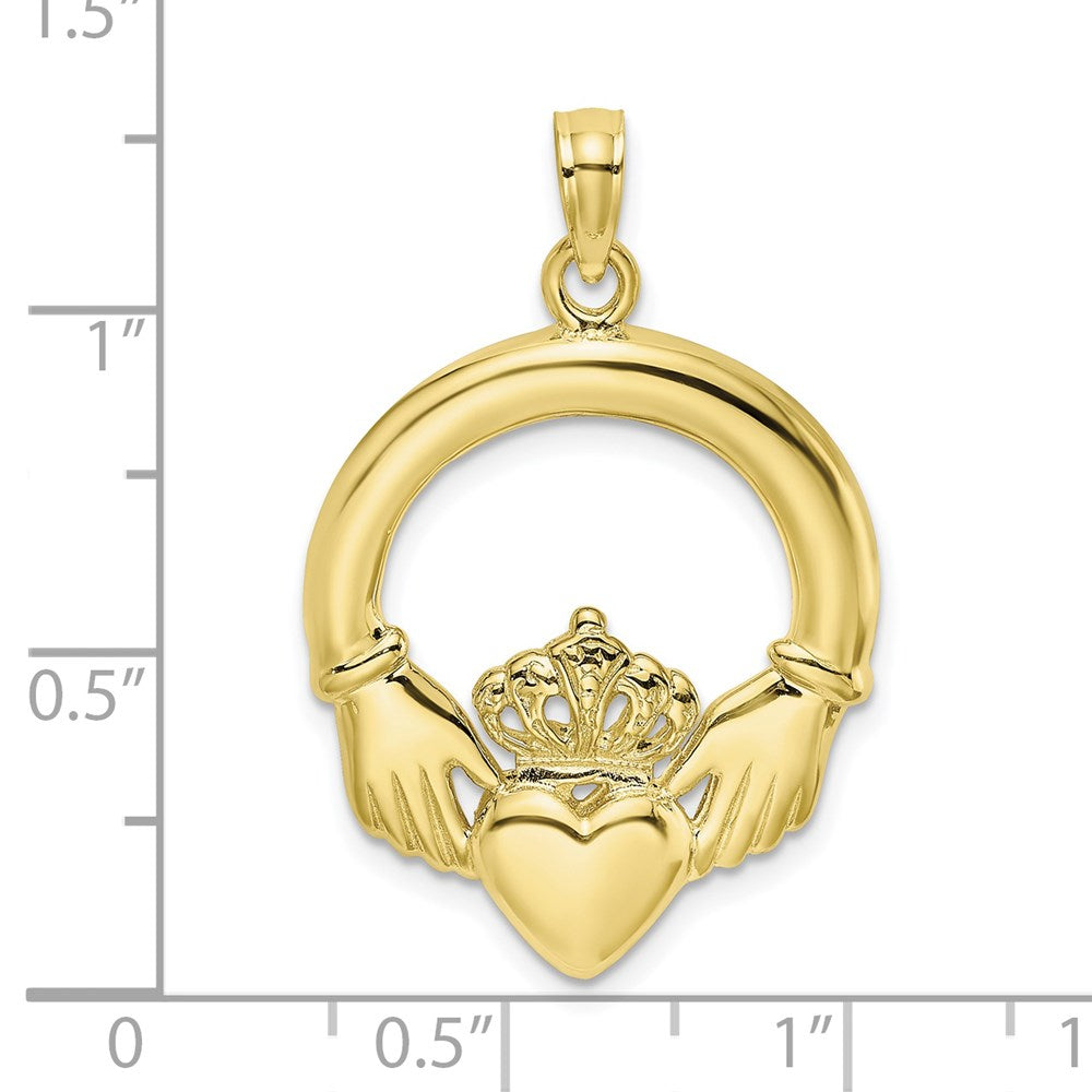 10k Yellow Gold 21 mm Polished Large Claddagh Heart Charm (2.29 grams)