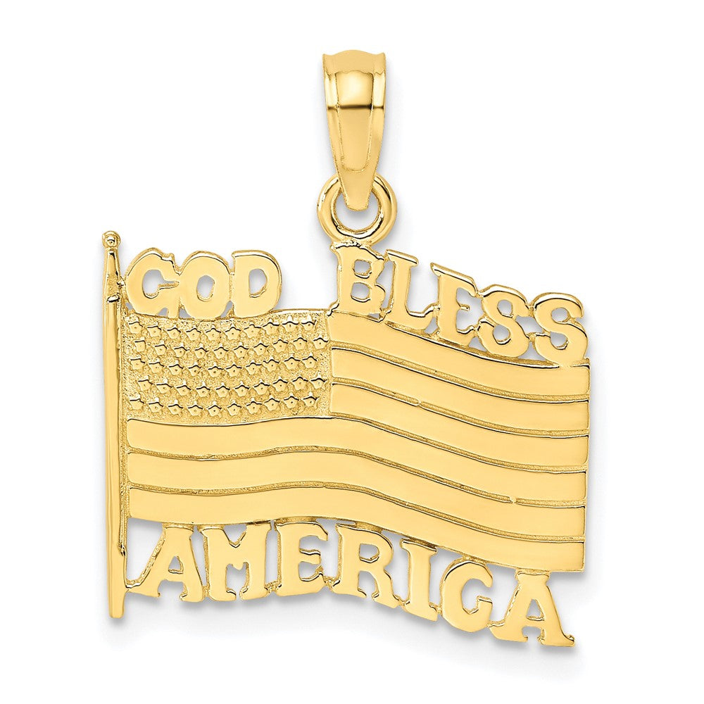 10k Yellow Gold 17.85 mm Polished Textured God Bless America w/ Flag Charm (1.51 grams)