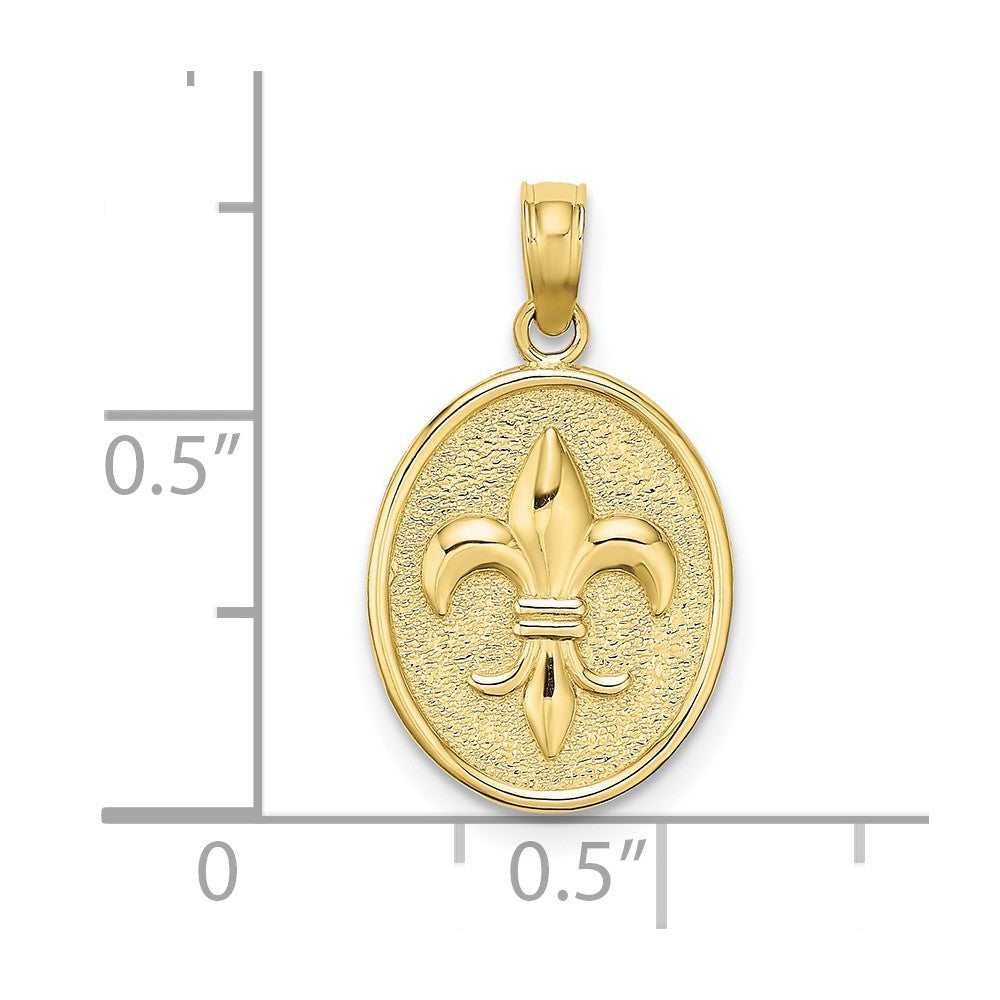 10k Yellow Gold 12.15 mm Fleur de Lis on Oval Disc Charm (1.18 grams)