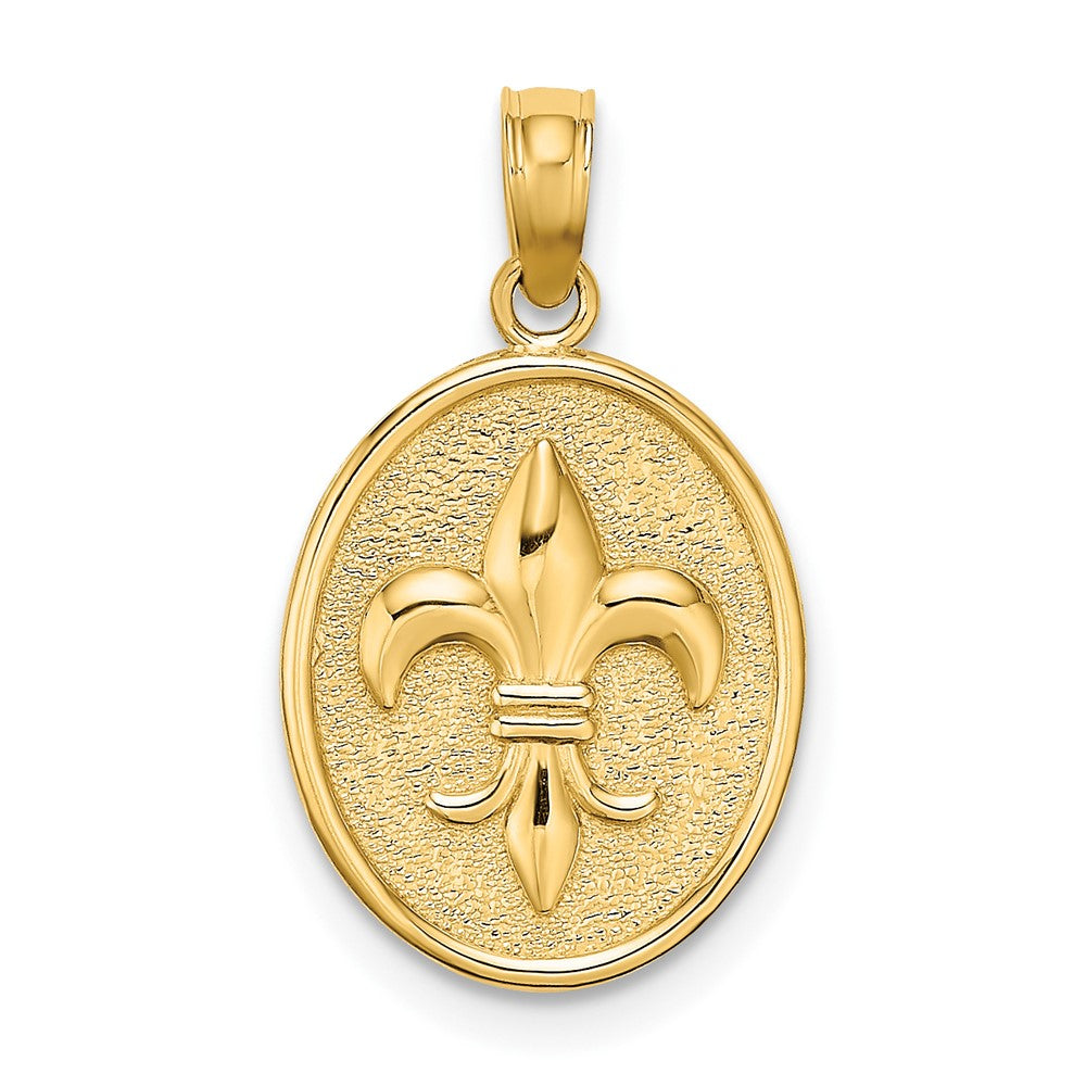 10k Yellow Gold 12.15 mm Fleur de Lis on Oval Disc Charm (1.18 grams)