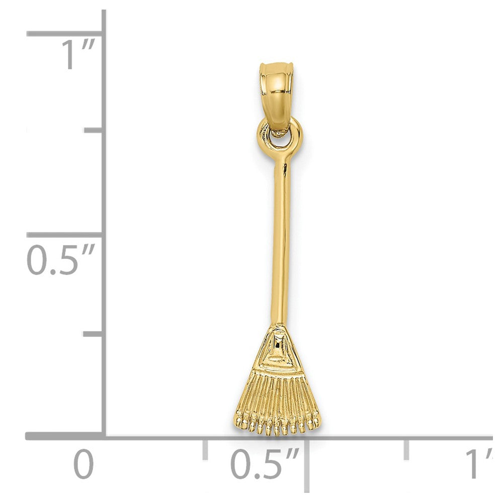 10k Yellow Gold 5.3 mm 3-D Leaf Rake Garden Tool Charm (0.44 grams)