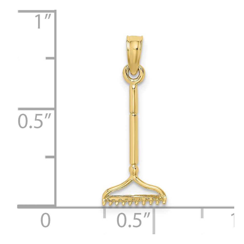10k Yellow Gold 8.9 mm 3-D Landscape Rake Garden Tool Charm (0.4 grams)