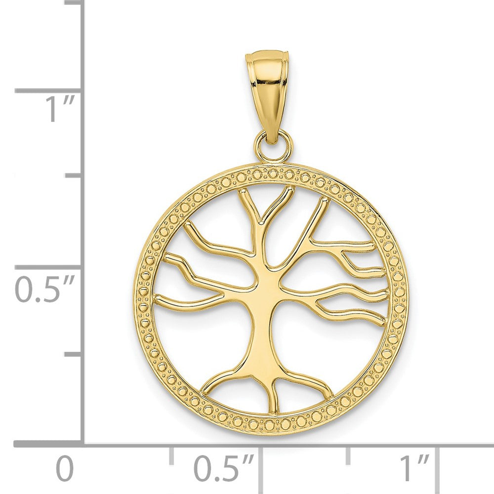 10k Yellow Gold 20.85 mm Large Tree Of Life In Round Frame Charm (1.58 grams)