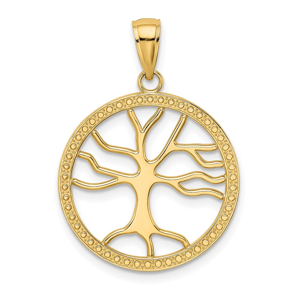 10k Yellow Gold 20.85 mm Large Tree Of Life In Round Frame Charm (1.58 grams)