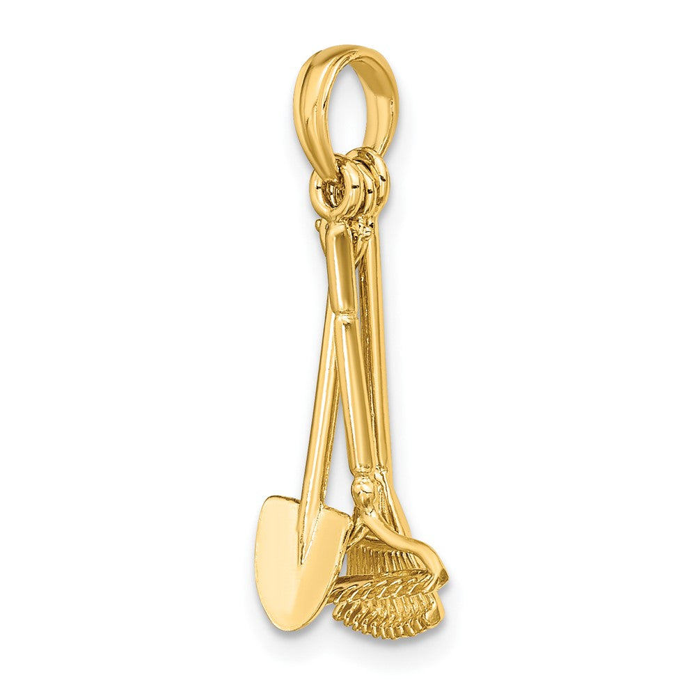 10k Yellow Gold 8.9 mm 3-D Moveable Garden Tool Collection Charm (1.02 grams)