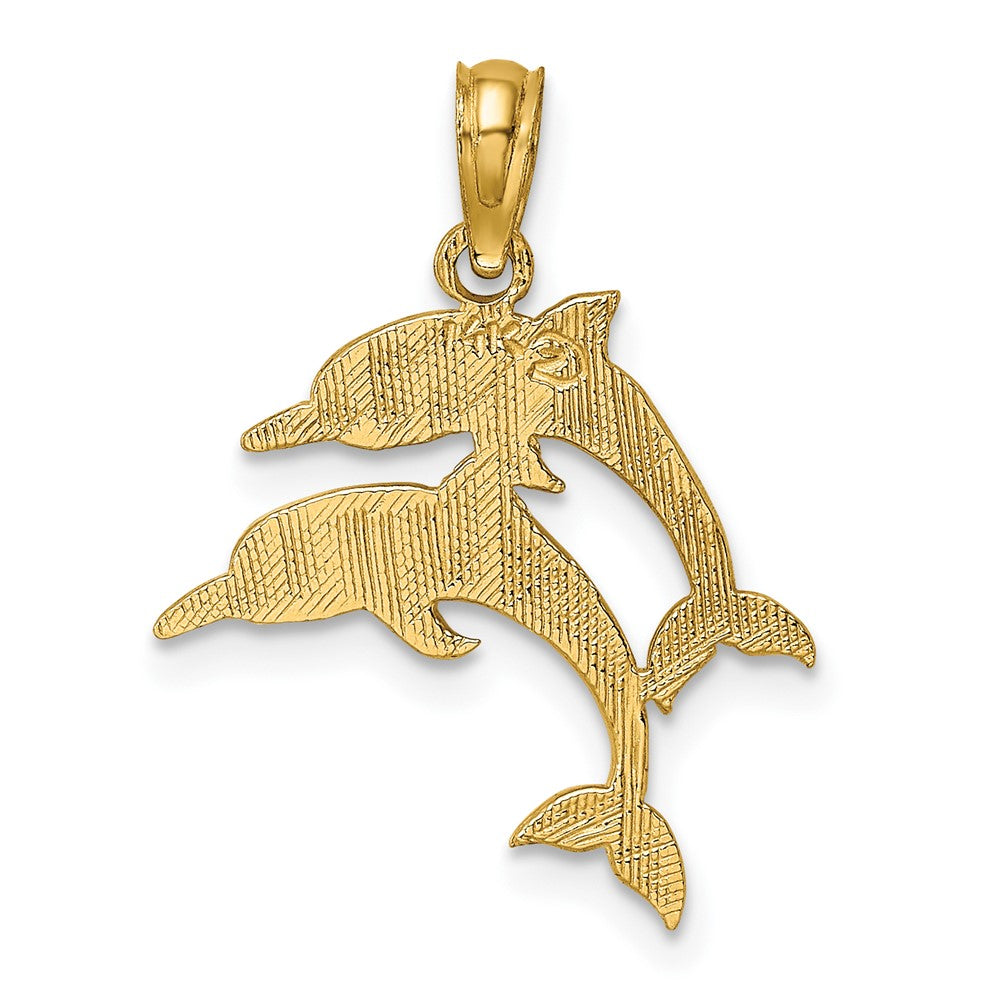 10k Yellow Gold 17.6 mm Double Dolphins Charm (0.69 grams)