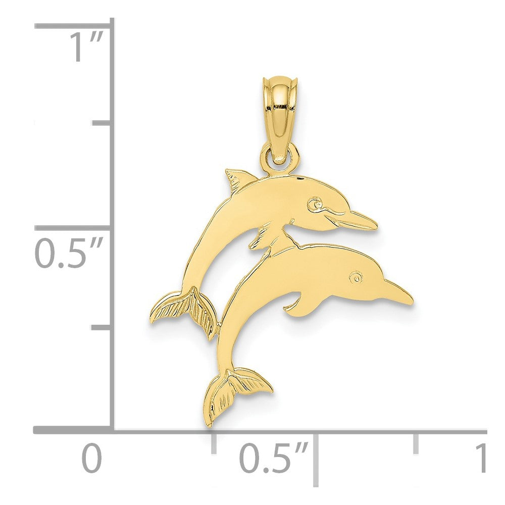 10k Yellow Gold 17.6 mm Double Dolphins Charm (0.69 grams)