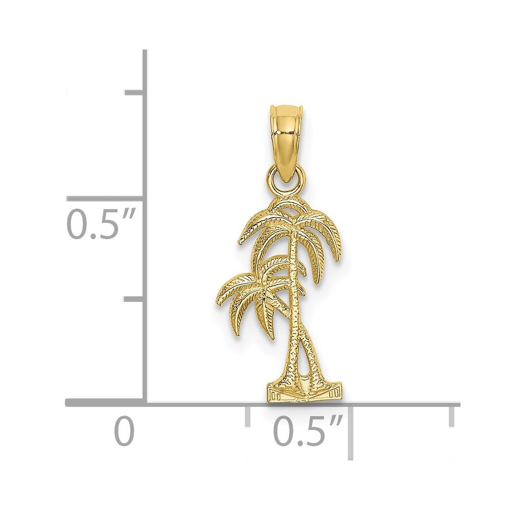 10k Yellow Gold 9.05 mm Textured Double Palm Tree Charm (0.54 grams)