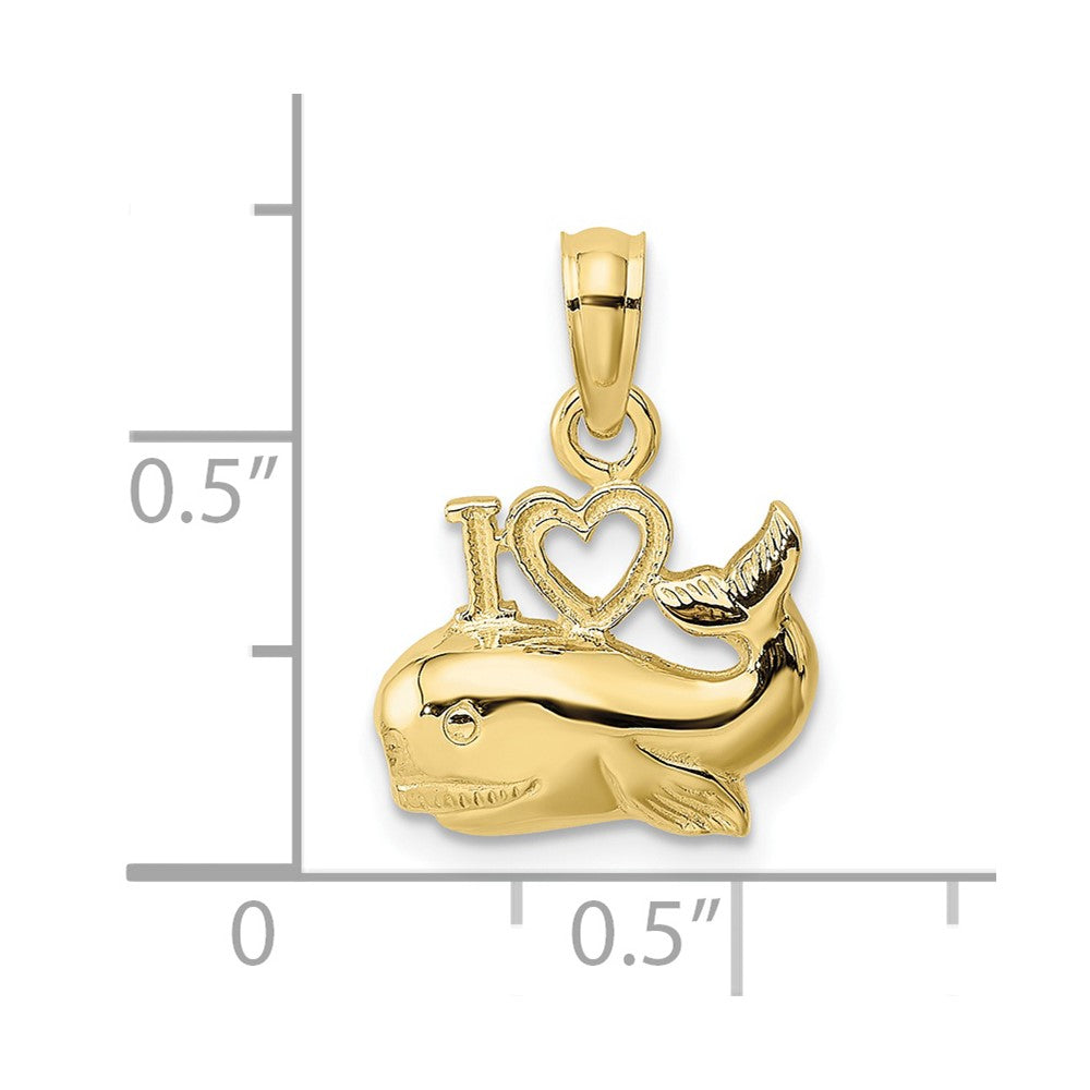 10k Yellow Gold 12 mm Polished I HEART WHALES Charm (0.83 grams)