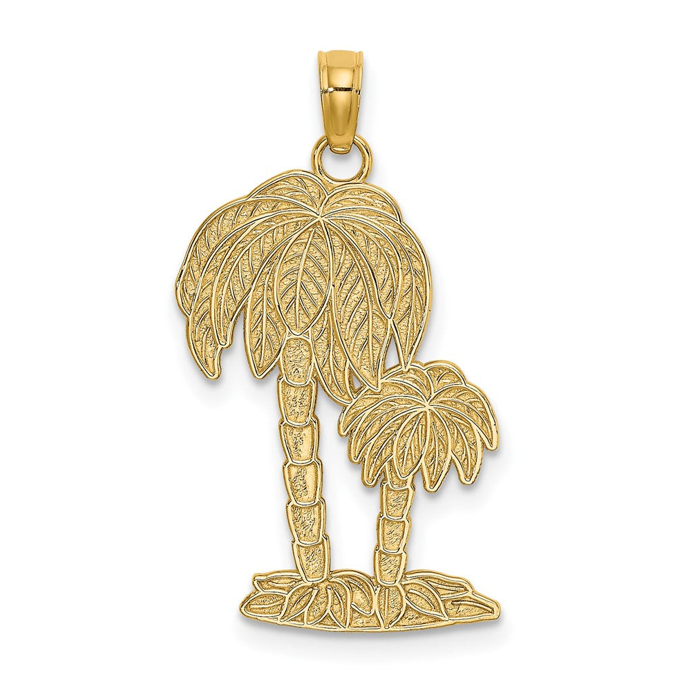 10k Yellow Gold 14.1 mm 2-D Textured Double Palm Trees Charm (1.53 grams)