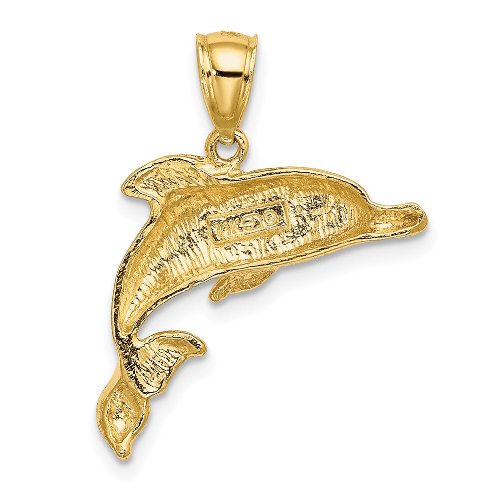 10k Yellow Gold 22.95 mm 2-D Polished and Engraved Dolphin Charm (1.65 grams)