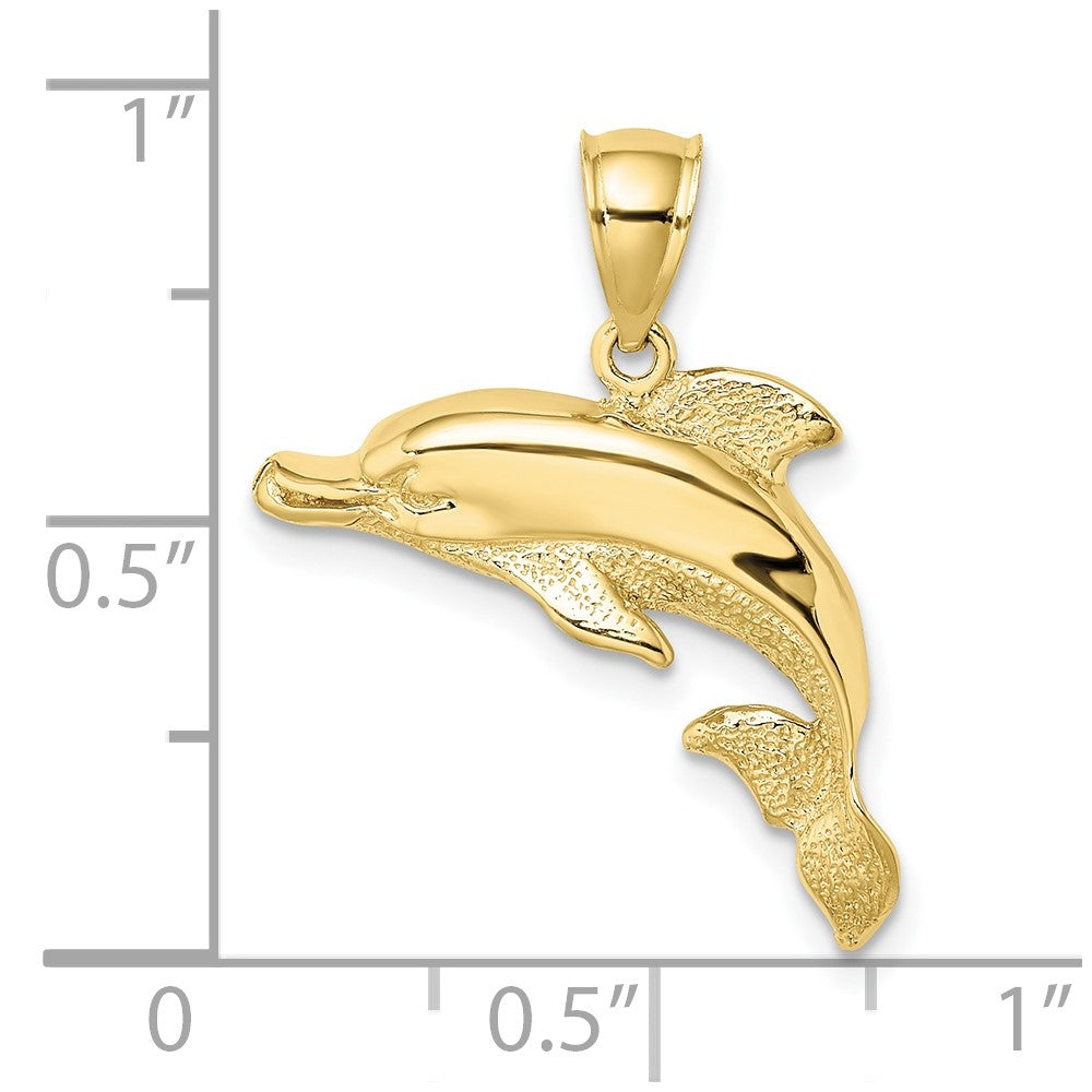 10k Yellow Gold 22.95 mm 2-D Polished and Engraved Dolphin Charm (1.65 grams)