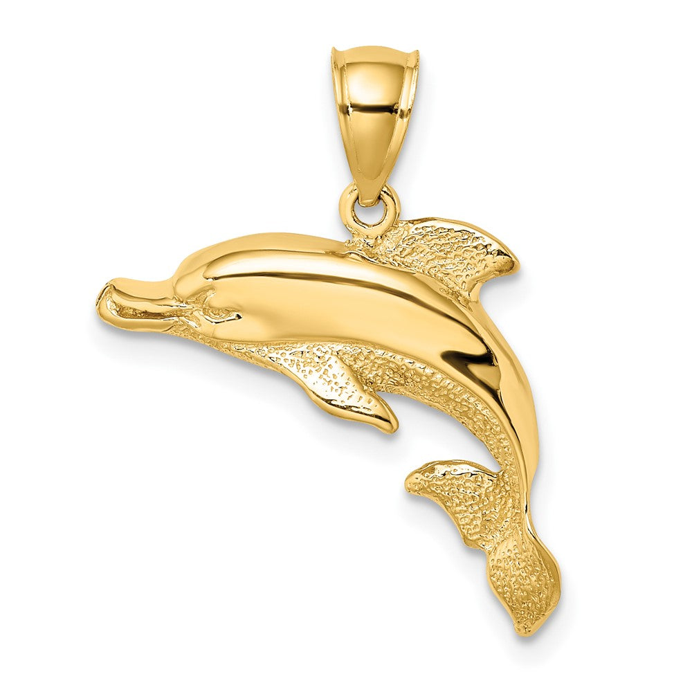 10k Yellow Gold 22.95 mm 2-D Polished and Engraved Dolphin Charm (1.65 grams)