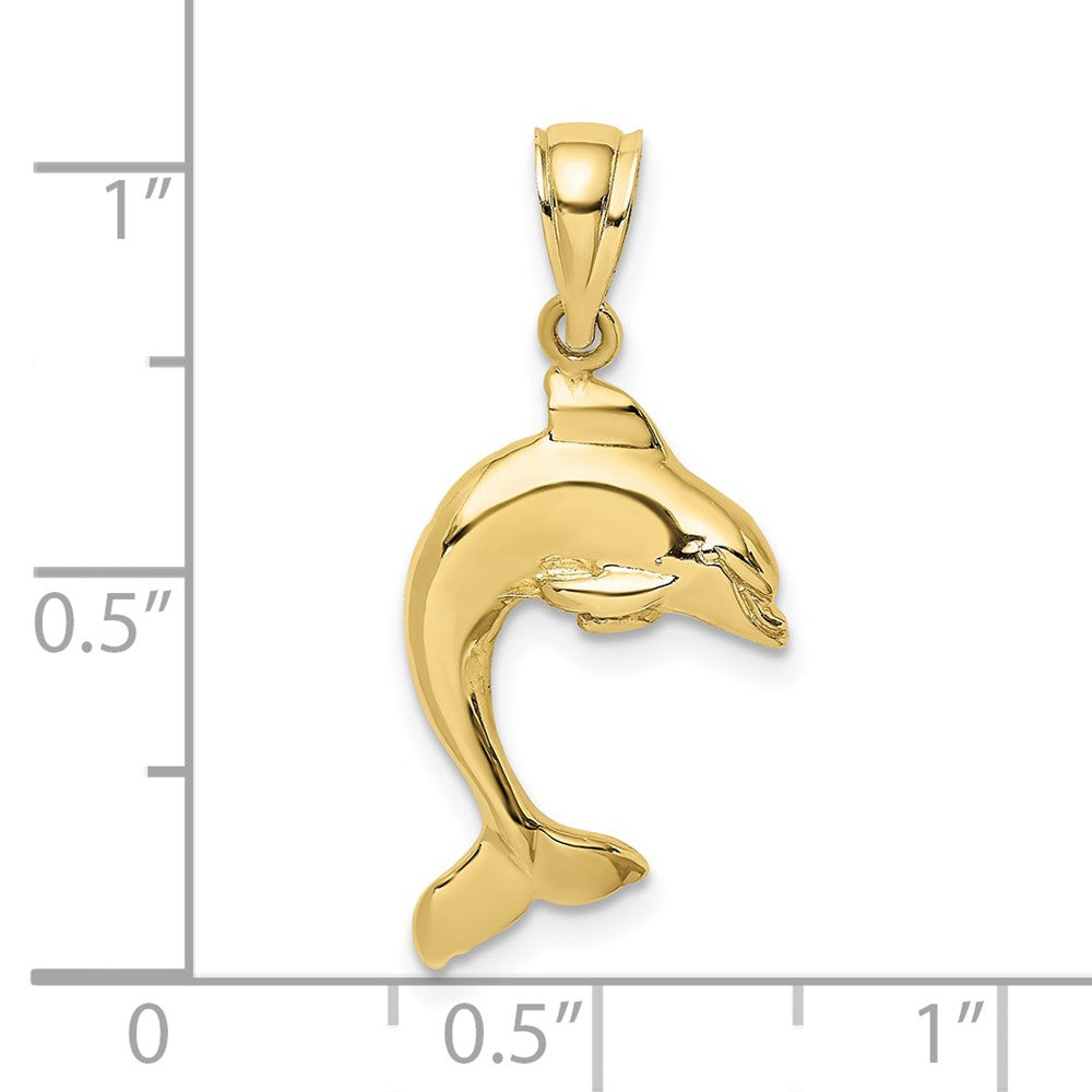 10k Yellow Gold 16.2 mm 2-D Polished Dolphin Jumping Charm (1.04 grams)