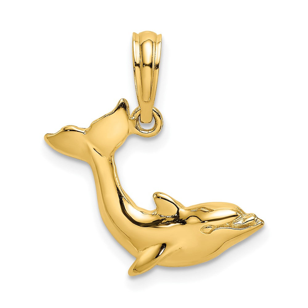 10k Yellow Gold 17 mm Textured Dolphin Jumping Charm (0.84 grams)