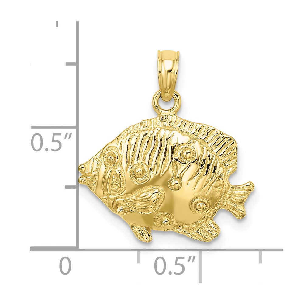 10k Yellow Gold 17.8 mm 2-D Polished Engraved Fish Charm (1.6 grams)