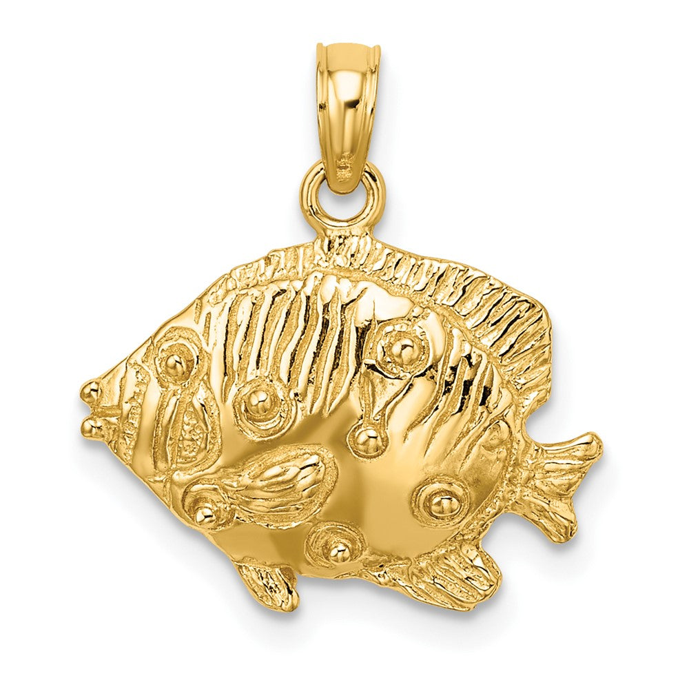 10k Yellow Gold 17.8 mm 2-D Polished Engraved Fish Charm (1.6 grams)