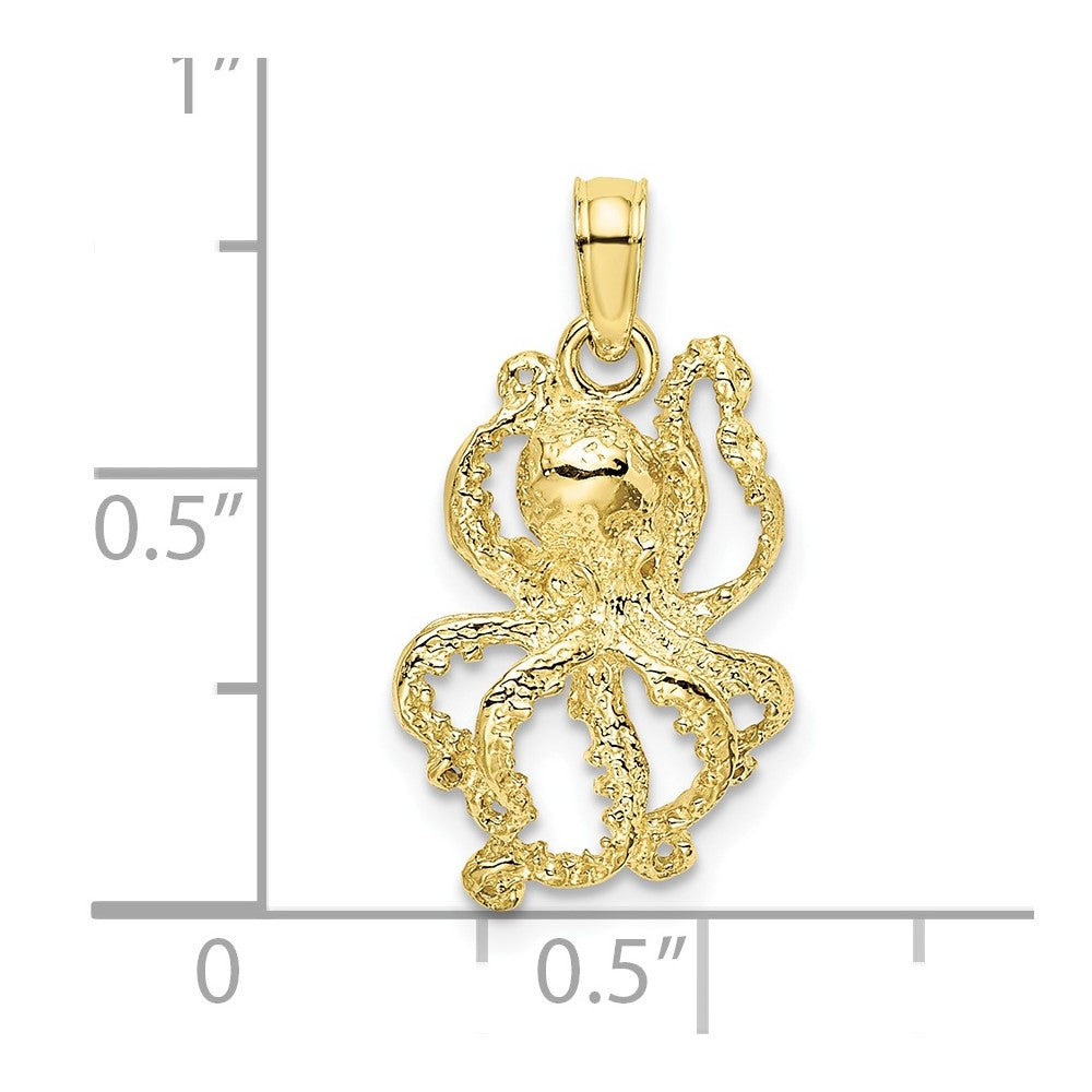 10k Yellow Gold 11.75 mm 2-D Textured Octopus Charm (1.01 grams)