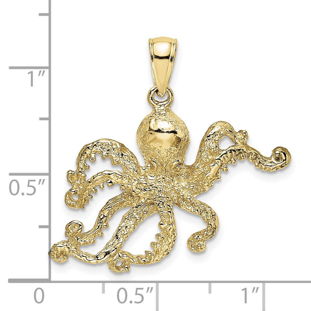 10k Yellow Gold 28 mm 2-D and Textured Octopus Charm (3.26 grams)