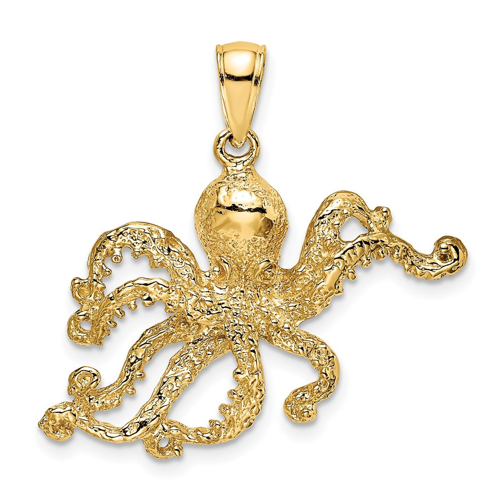 10k Yellow Gold 28 mm 2-D and Textured Octopus Charm (3.26 grams)