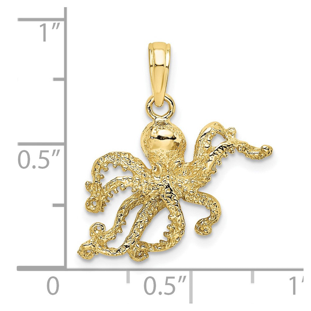 10k Yellow Gold 20.6 mm 2-D and Textured Octopus Charm (1.39 grams)