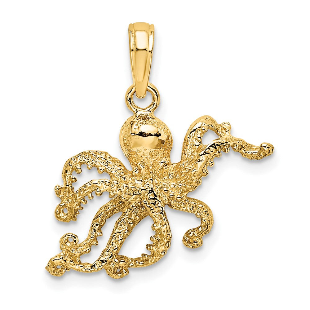 10k Yellow Gold 20.6 mm 2-D and Textured Octopus Charm (1.39 grams)