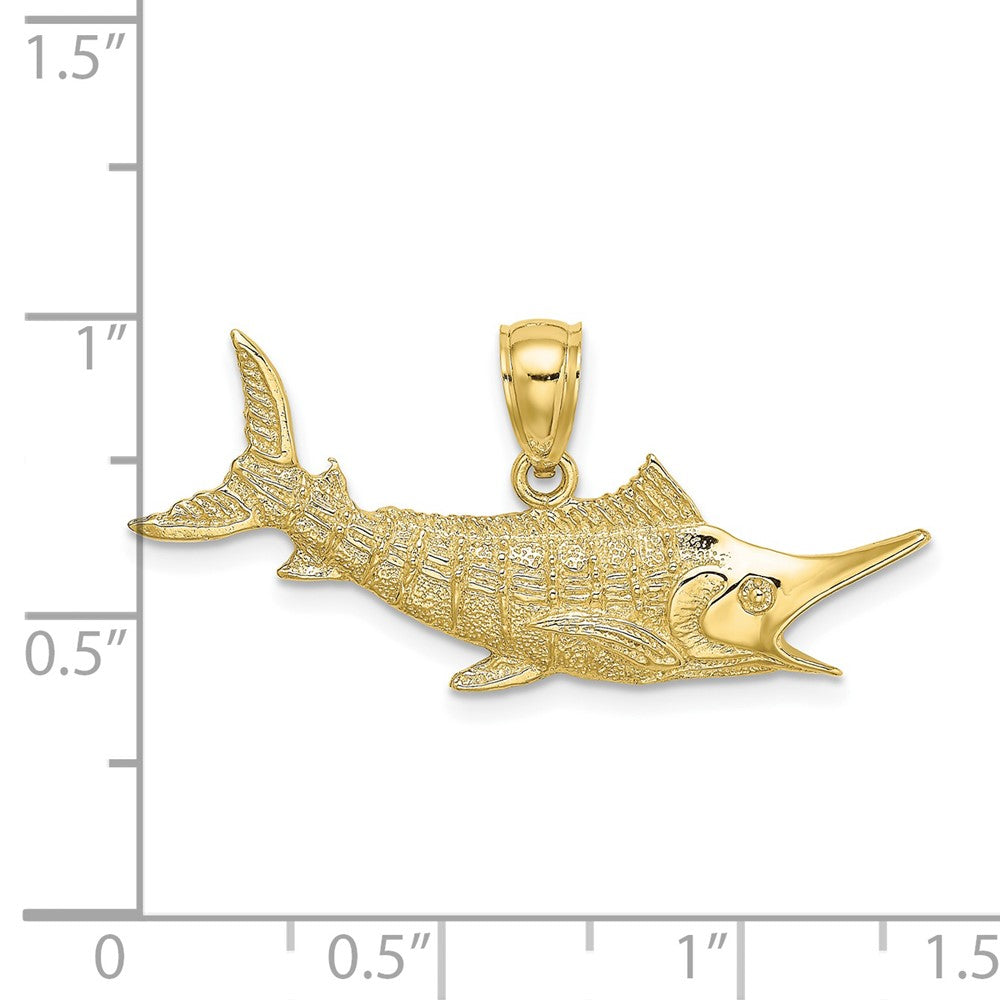 10k Yellow Gold 31.6 mm 2-D Textured Marlin Fish Charm (1.58 grams)