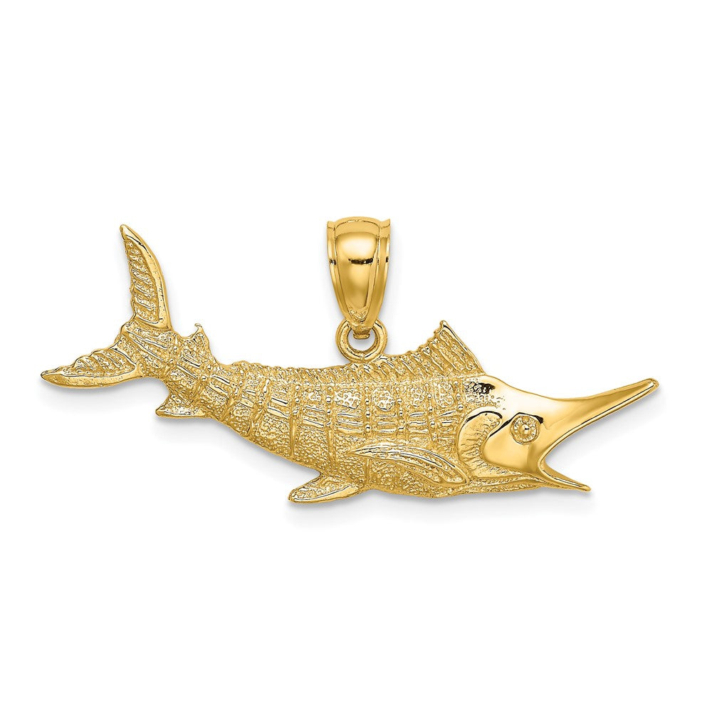 10k Yellow Gold 31.6 mm 2-D Textured Marlin Fish Charm (1.58 grams)