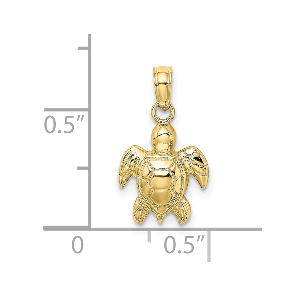 10k Yellow Gold 10.3 mm Textured Mini Sea Turtle Charm (0.74 grams)