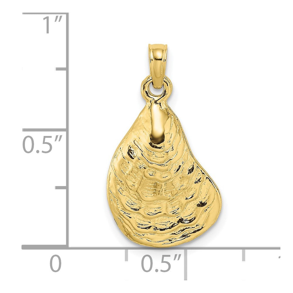 10k Yellow Gold 13 mm 2-D Textured / Polished Oyster Shell Charm (1.55 grams)