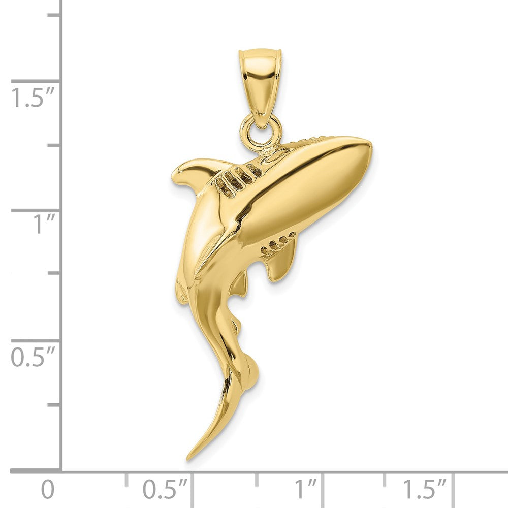 10k Yellow Gold 32.65 mm 3-D Polished Shark Charm (5.93 grams)