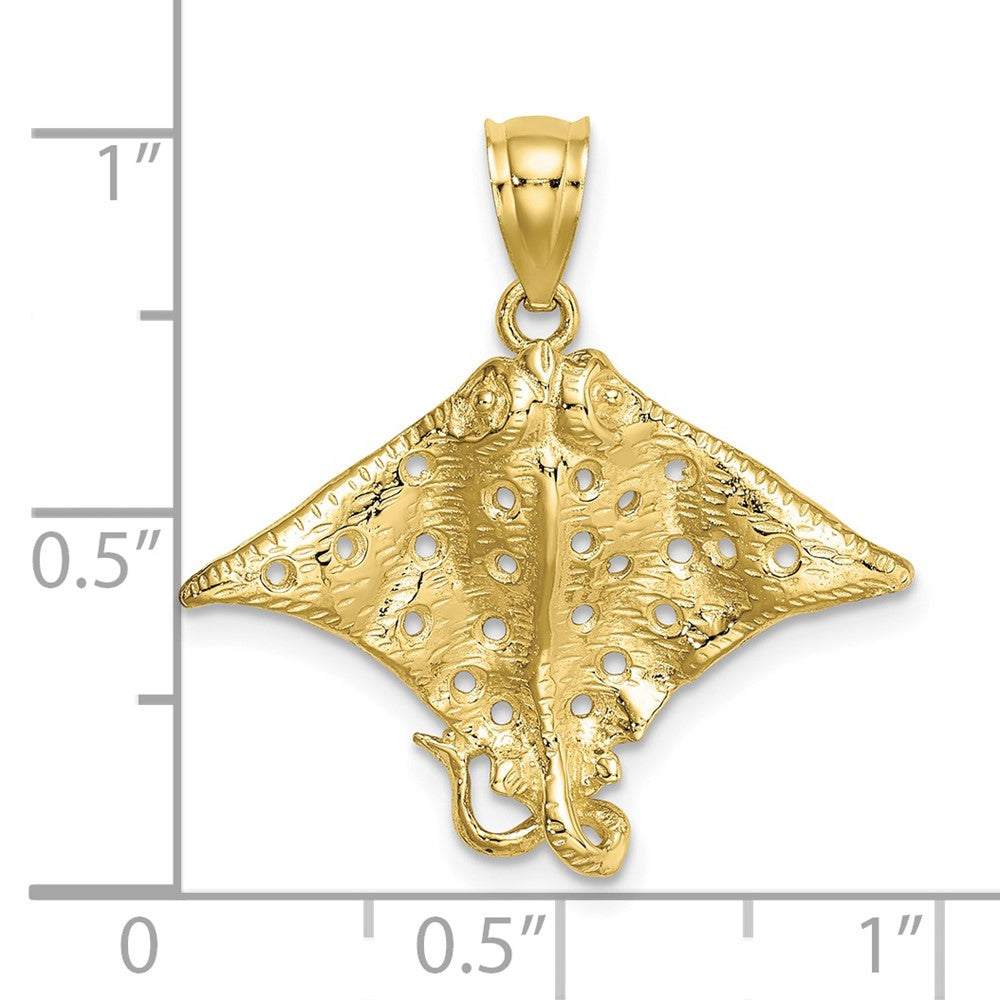 10k Yellow Gold 25.65 mm 2-D Spotted Eagle Ray w/ Holes Charm (1.71 grams)