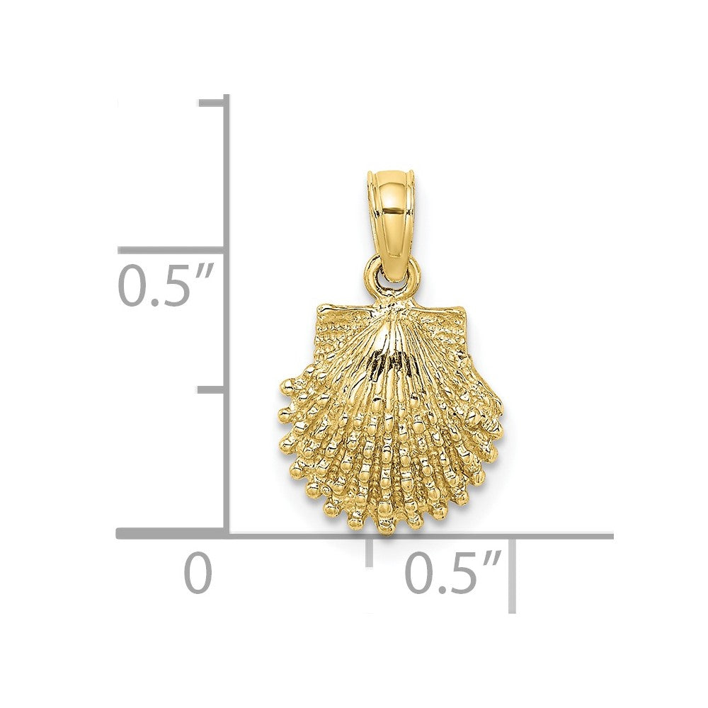 10k Yellow Gold 10.7 mm 2-D Beaded Scallop Shell Charm (0.77 grams)