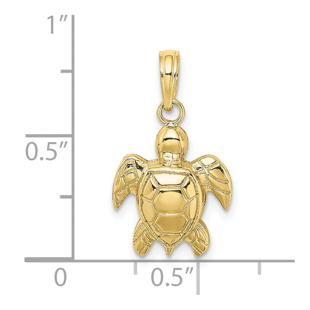 10k Yellow Gold 12.7 mm 2-D Textured Sea Turtle Charm (1 grams)