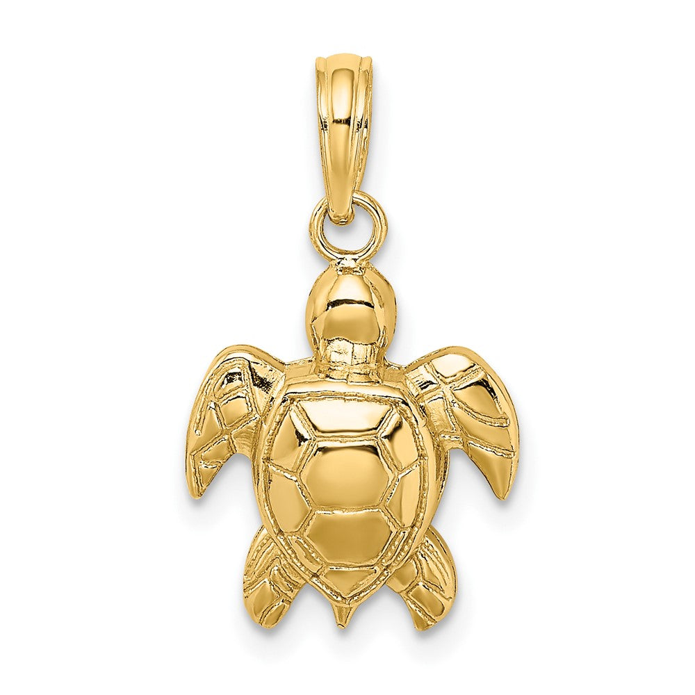 10k Yellow Gold 12.7 mm 2-D Textured Sea Turtle Charm (1 grams)