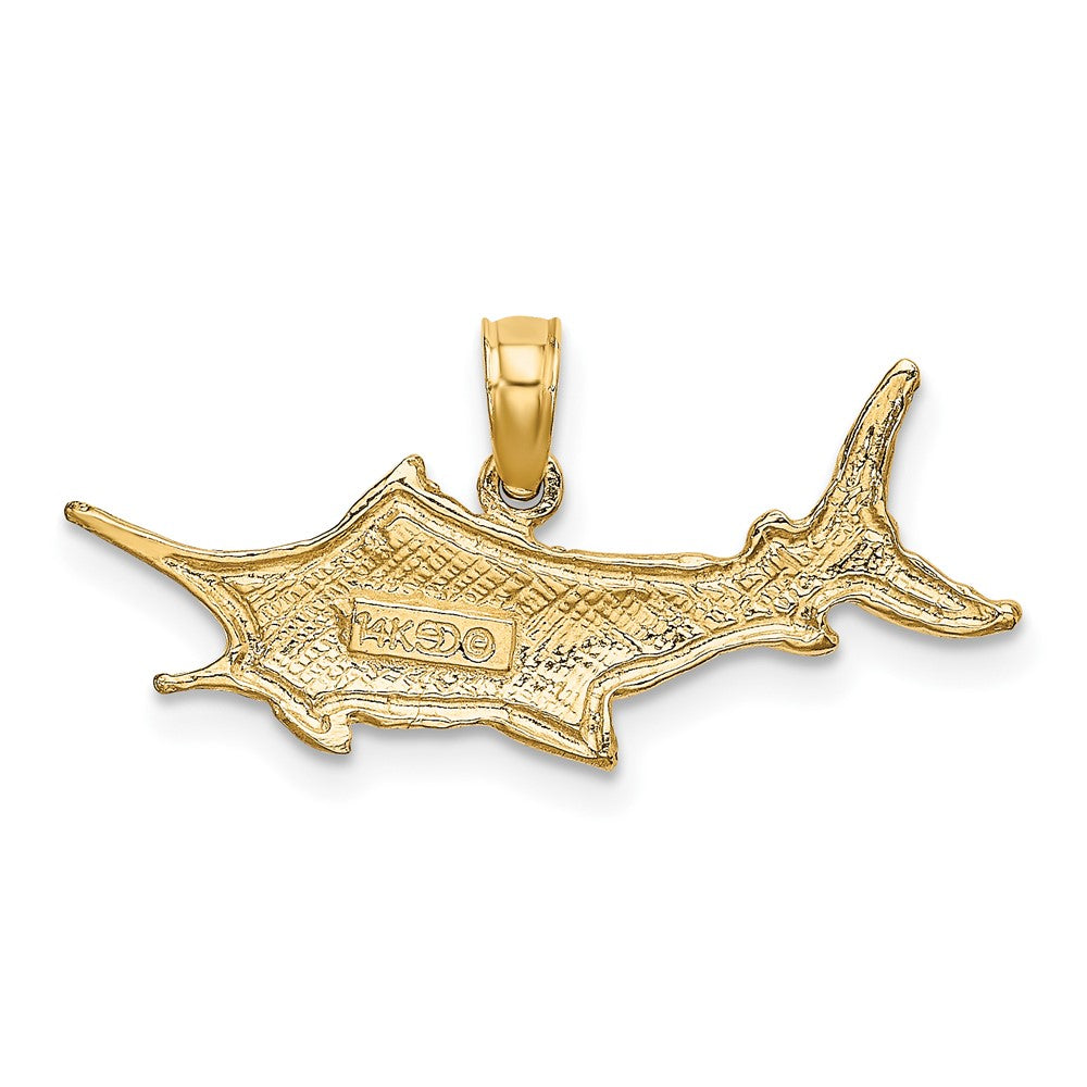 10k Yellow Gold 26.7 mm Textured 2-D Marlin Fish Charm (1.2 grams)