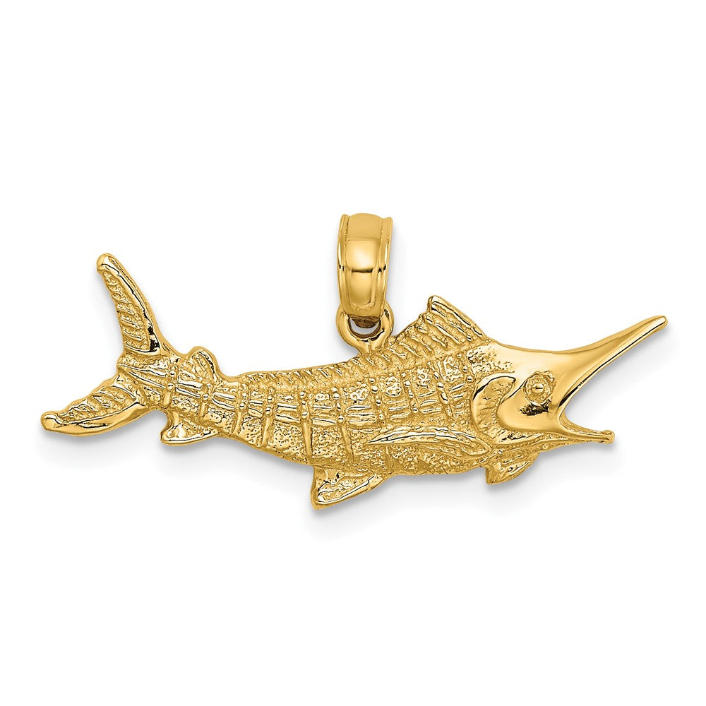 10k Yellow Gold 26.7 mm Textured 2-D Marlin Fish Charm (1.2 grams)