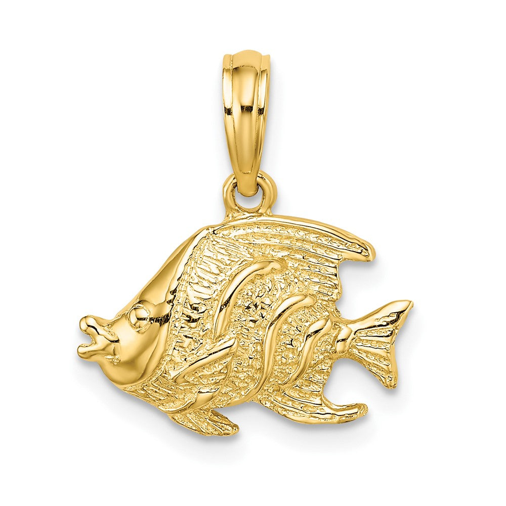 10k Yellow Gold 16.35 mm Polished Textured Fish Charm (0.96 grams)