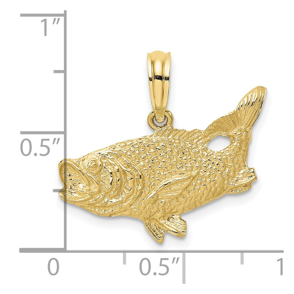 10k Yellow Gold 22.9 mm 2-D Bass Fish w/ Tail Up Charm (1.61 grams)