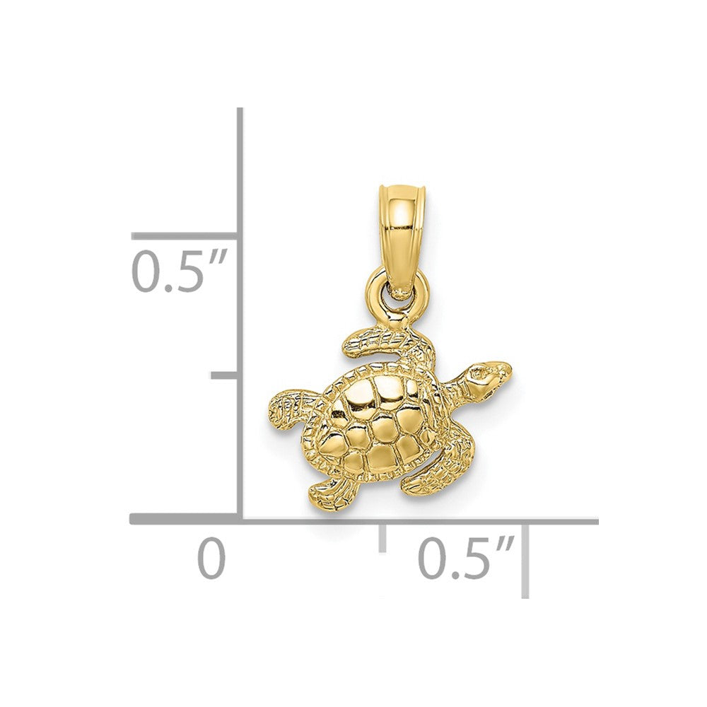 10k Yellow Gold 11.15 mm Textured Sea Turtle Charm (0.69 grams)