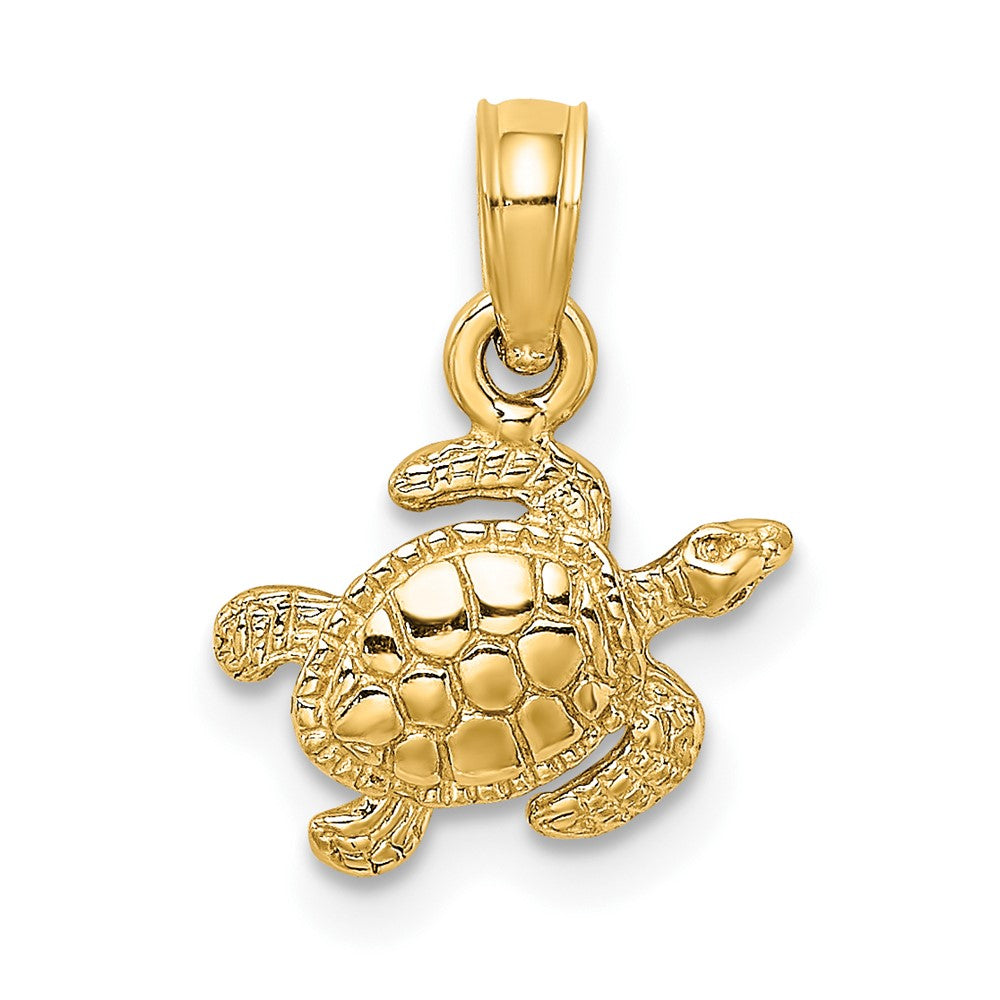 10k Yellow Gold 11.15 mm Textured Sea Turtle Charm